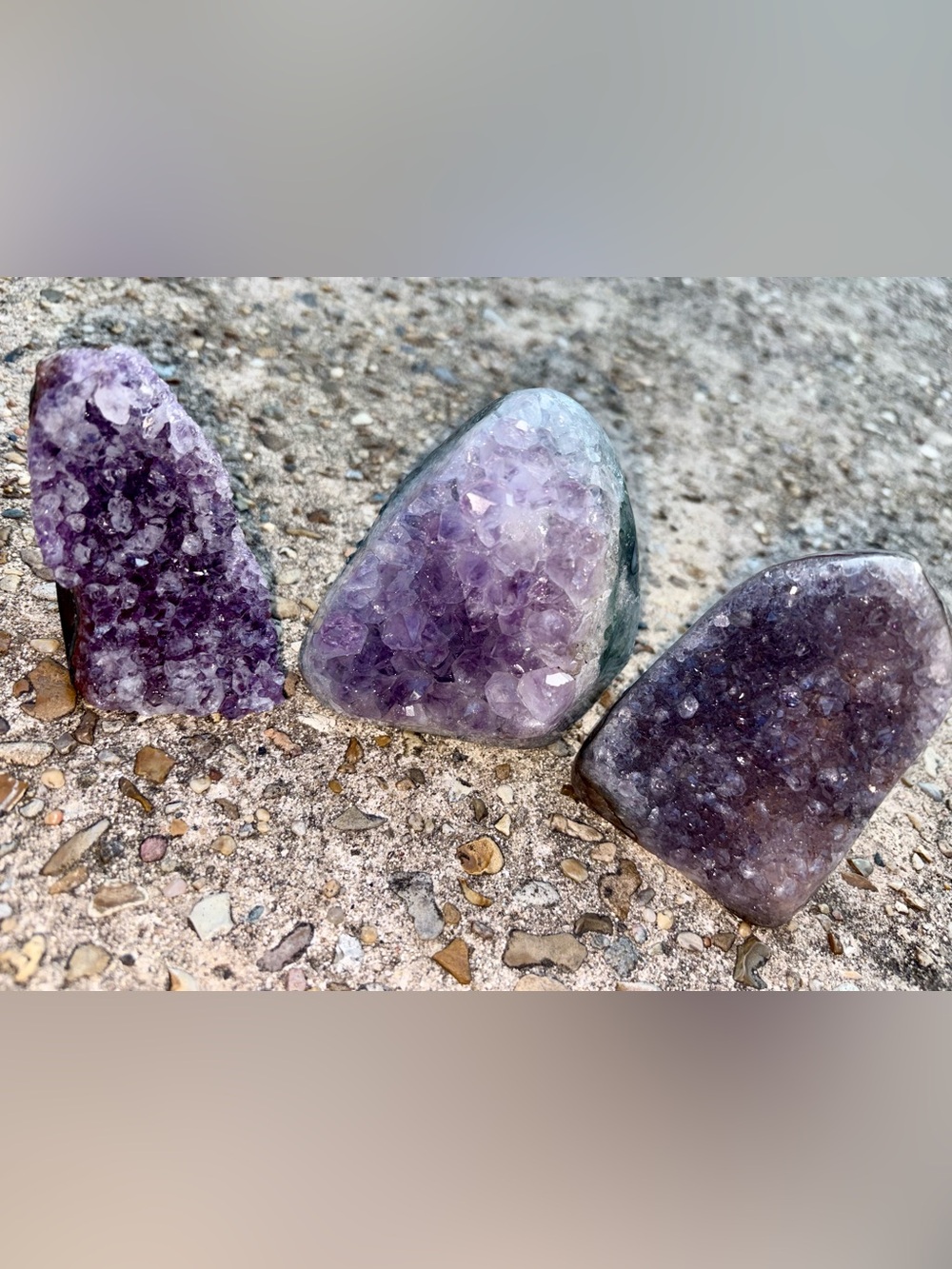 3 Piece Set Natural Amethyst Crystal Geode Accent - Purple